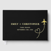 Elegante Schwarz-Gold-Hochzeit in Urlaubsort Gästebuch (Vorderseite)