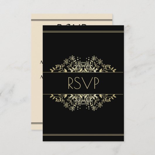 Elegante Schwarz-Gold-Hochzeit RSVP Karte (Vorne/Hinten)