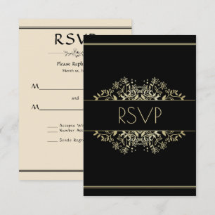 Elegante Schwarz-Gold-Hochzeit RSVP Karte
