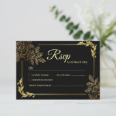Elegante Schwarz-Gold-Hochzeit RSVP Karte (Stehend Vorderseite)