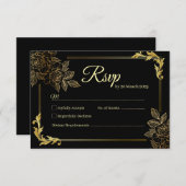 Elegante Schwarz-Gold-Hochzeit RSVP Karte (Vorne/Hinten)