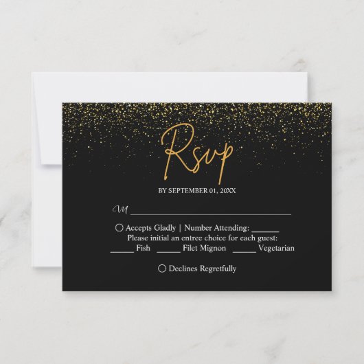 Elegante Schwarz-Gold-Hochzeit RSVP Karte (Vorderseite)