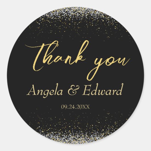 Elegante Schwarz-Gold-Hochzeit Runder Aufkleber (Vorderseite)
