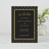 Elegante Schwarz-Gold-Hochzeit Save The Date (Stehend Vorderseite)