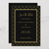 Elegante Schwarz-Gold-Hochzeit Save The Date (Vorne/Hinten)