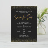 Elegante Schwarz-Gold-Hochzeit Save The Date (Stehend Vorderseite)