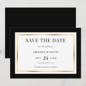 Elegante Schwarz-Gold-Hochzeit Save The Date (Vorne/Hinten)