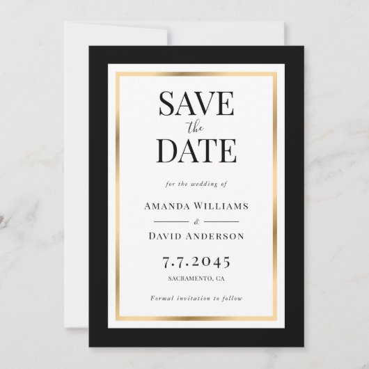 Elegante Schwarz-Gold-Hochzeiten speichern die Dat Save The Date (Vorderseite)