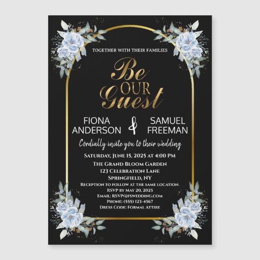 Elegante Schwarz-Gold-Hochzeitsmagnet-Favoriten Magnetkarte (Vorderseite)