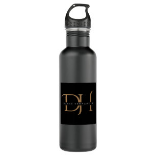 Elegante Schwarz-Gold-Initials Monogram modern Edelstahlflasche