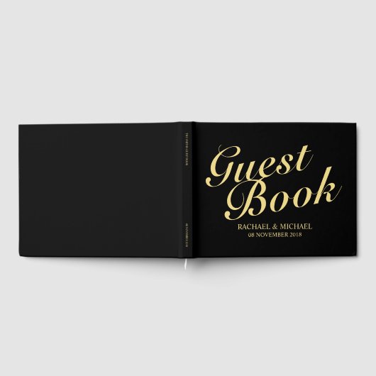 Elegante Schwarz-Gold-Kalligrafie-Hochzeit Gästebuch (Voll)