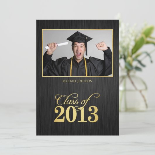 Elegante Schwarz-Gold-Klasse 2013 Abschluss Einladung (Stehend Vorderseite)