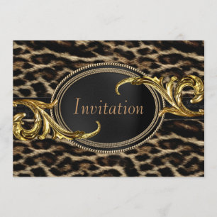 Elegante Schwarz-Gold-Leoparden-Party Einladung