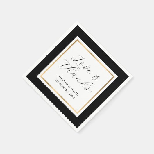 Elegante Schwarz-Gold-Liebe und Dank für Hochzeite Serviette (Ecke)