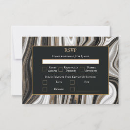 Elegante Schwarz-Gold-Marmor-Hochzeit RSVP Karte