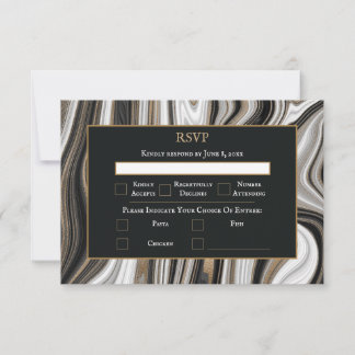 Elegante Schwarz-Gold-Marmor-Hochzeit RSVP Karte