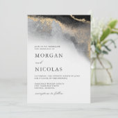 Elegante Schwarz-Gold-Marmoropulenz Einladung (Stehend Vorderseite)