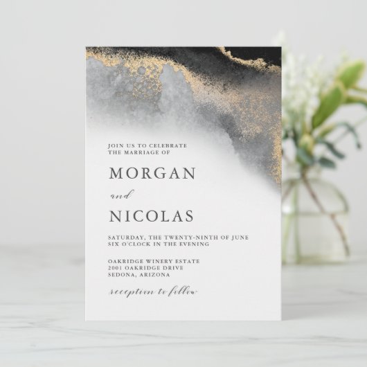 Elegante Schwarz-Gold-Marmoropulenz Einladung (Stehend Vorderseite)