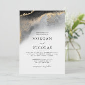 Elegante Schwarz-Gold-Marmoropulenz Einladung (Stehend Vorderseite)