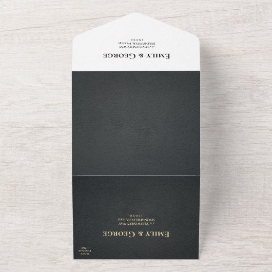 Elegante Schwarz-Gold-Monogram-Rustikale Hochzeit All In One Einladung (Außenbereich)