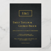 Elegante Schwarz-Gold-Monogram-Rustikale Hochzeit Folieneinladung (Vorderseite)