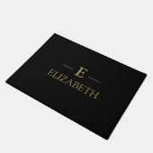 Elegante Schwarz-Gold-Monogram-Türmatte Fußmatte (Schrägansicht)
