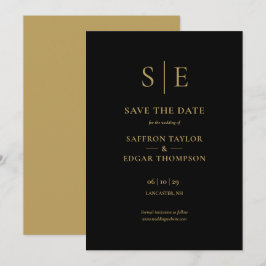 Elegante Schwarz-Gold-Monogramm-Hochzeit Save The Date