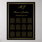Elegante Schwarz-Gold-Monogramm-Rahmen Hochzeitssi Poster (Vorne)