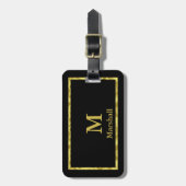Elegante Schwarz/Gold Monogramm und Namensvorlage Gepäckanhänger (Vorderseite vertikal)