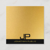 Elegante Schwarz-Gold Monogramm-Vorlage Quadratische Visitenkarte (Vorderseite)