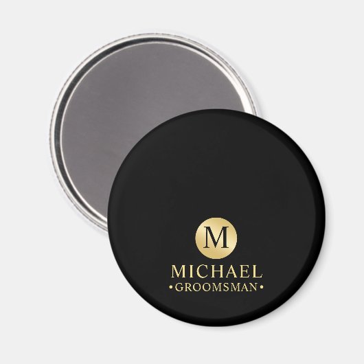 Elegante Schwarz-Gold-Personalisierte Trauzeugen Magnet (Vorderseite/Rückseite)