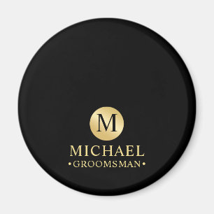 Elegante Schwarz-Gold-Personalisierte Trauzeugen Magnet