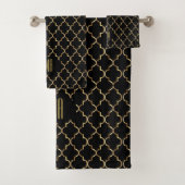 Elegante Schwarz-Gold-Quatrefolien-Muster Badhandtuch Set (Insitu)