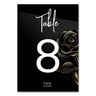 Elegante Schwarz-Gold-Rose-Tischnummer Tischnummer