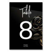 Elegante Schwarz-Gold-Rose-Tischnummer Tischnummer (Rückseite)