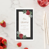 Elegante Schwarz-Gold-Rote-Flora-Hochzeit Serviette (Beispiel)