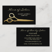 Elegante Schwarz-Gold Salon Friseurscheren Visitenkarte (Vorne/Hinten)