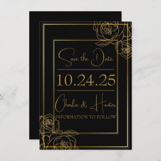 Elegante Schwarz-Gold-Save the Date-Karte Save The Date (Vorne/Hinten)