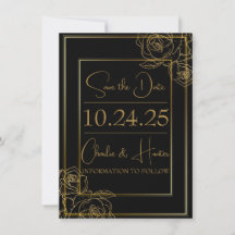 Elegante Schwarz-Gold-Save the Date-Karte