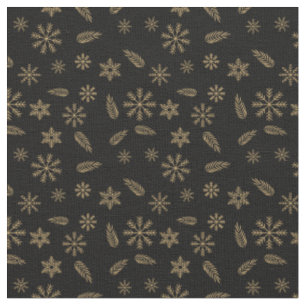Elegante Schwarz-Gold-Schneeflocken und Blätter Stoff