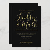 Elegante Schwarz-Gold-Script-Hochzeit Einladung (Vorne/Hinten)