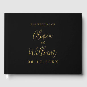 Elegante Schwarz-Gold-Script-Hochzeit Gästebuch