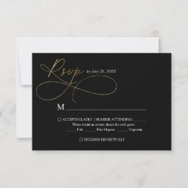 Elegante Schwarz-Gold-Script-Hochzeit RSVP Karte
