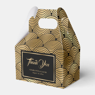 Elegante Schwarz-Gold-Seashell-Scales Hochzeit Geschenkschachtel
