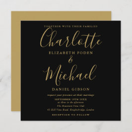 Elegante Schwarz-Gold-Signatur-Script-Hochzeit Einladung