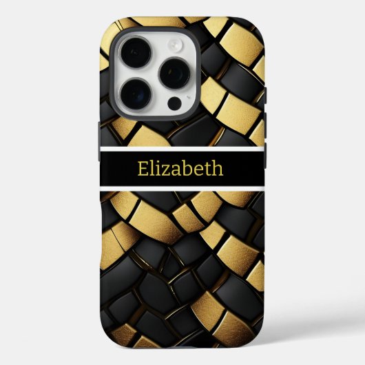 Elegante Schwarz-Gold-Snakeskin-Muster Textur Case-Mate iPhone Hülle (Rückseite)