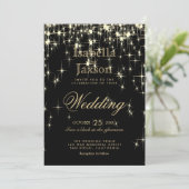 Elegante Schwarz-Gold-Starlights Hochzeit Einladung (Stehend Vorderseite)