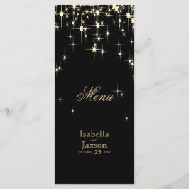 Elegante Schwarz-Gold-Starlights Hochzeit - Menü Menükarte