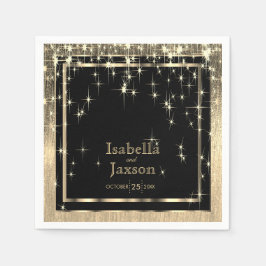 Elegante Schwarz-Gold-Starlights Hochzeit Serviette
