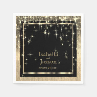 Elegante Schwarz-Gold-Starlights Hochzeit Serviette